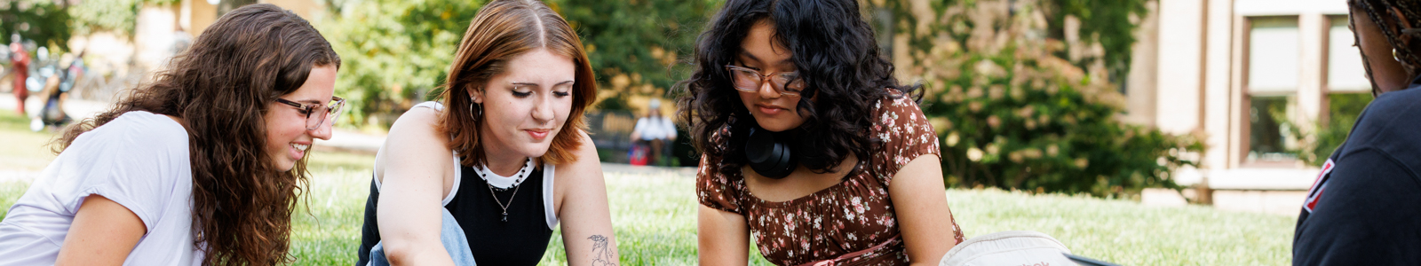 students studying in the grass